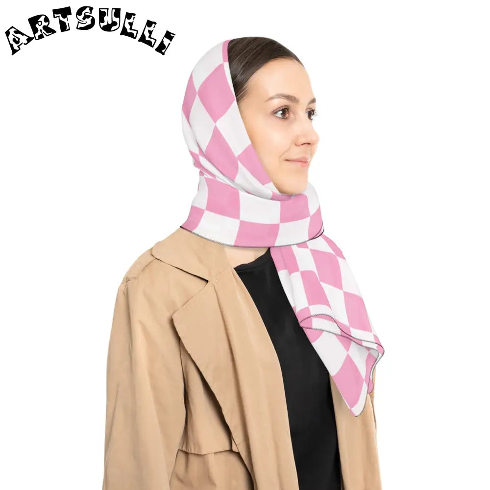 JAKKOUTTHEBXX Checkerboard II Hot Pink and White Poly Scarf