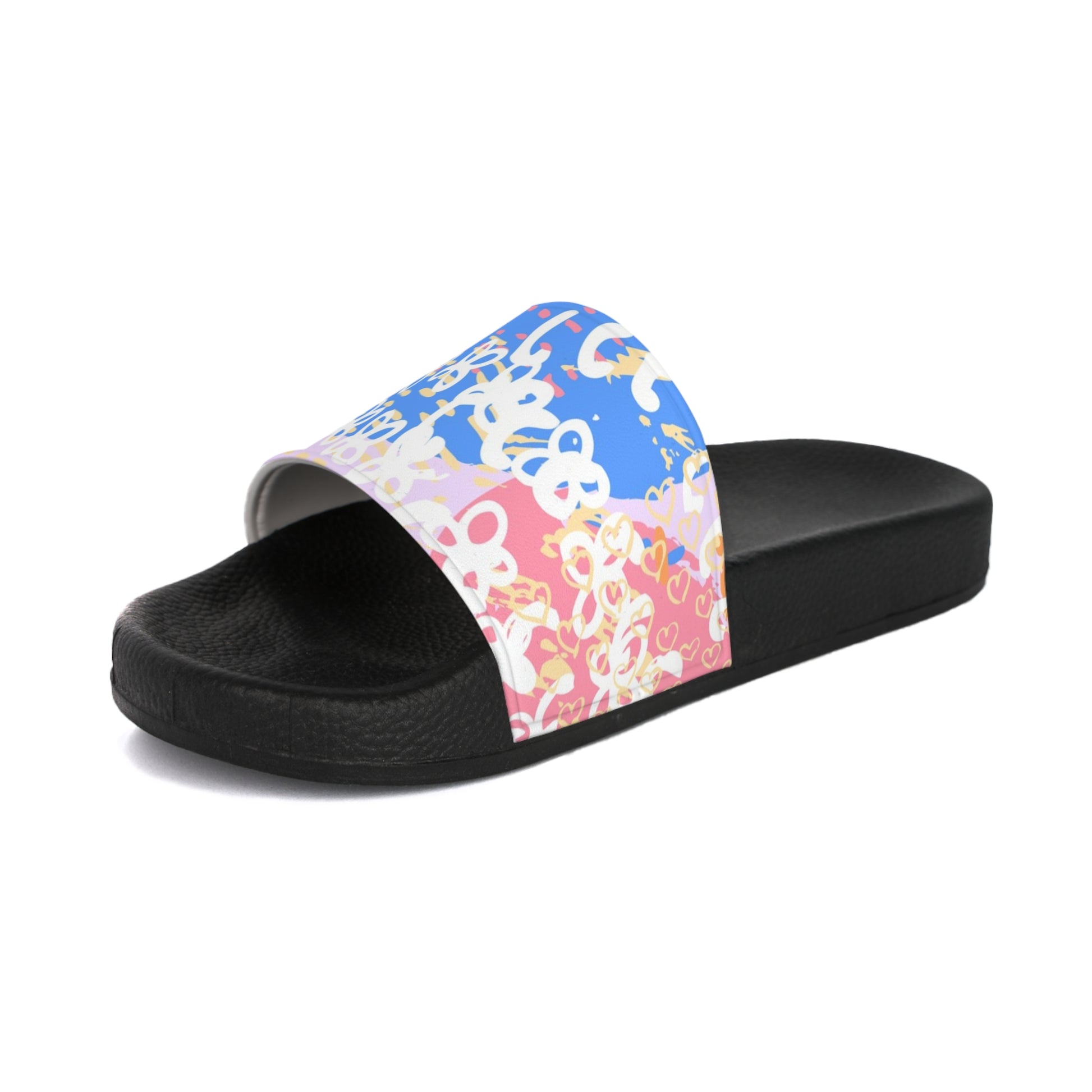 Flowers x Doodles x Hearts Multi-Color Men's Slide Sandals, Artsulli - Art is Long, Life is Short, Shoes, , , , , , , 