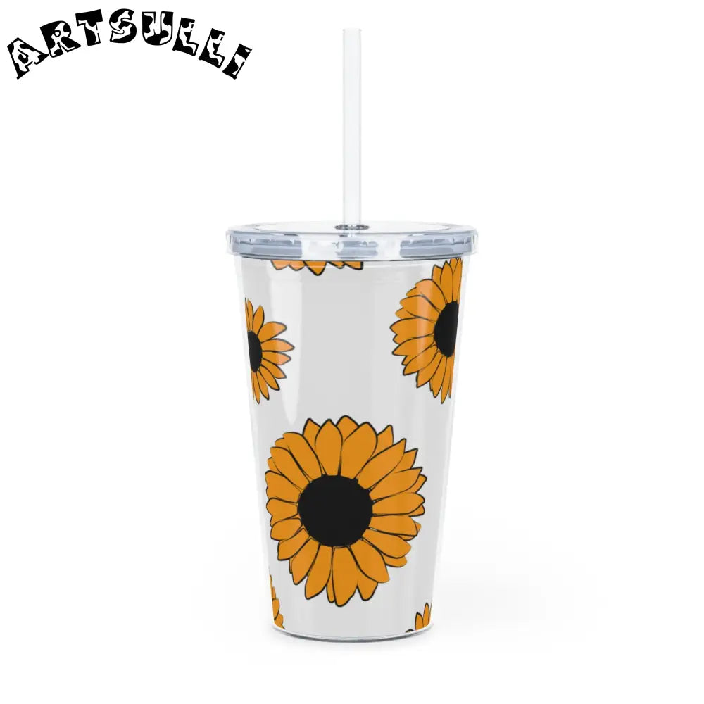 JAKKOUTTHEBXX Sunflowers Plastic Tumbler with Straw JAKKOUTTHEBXX