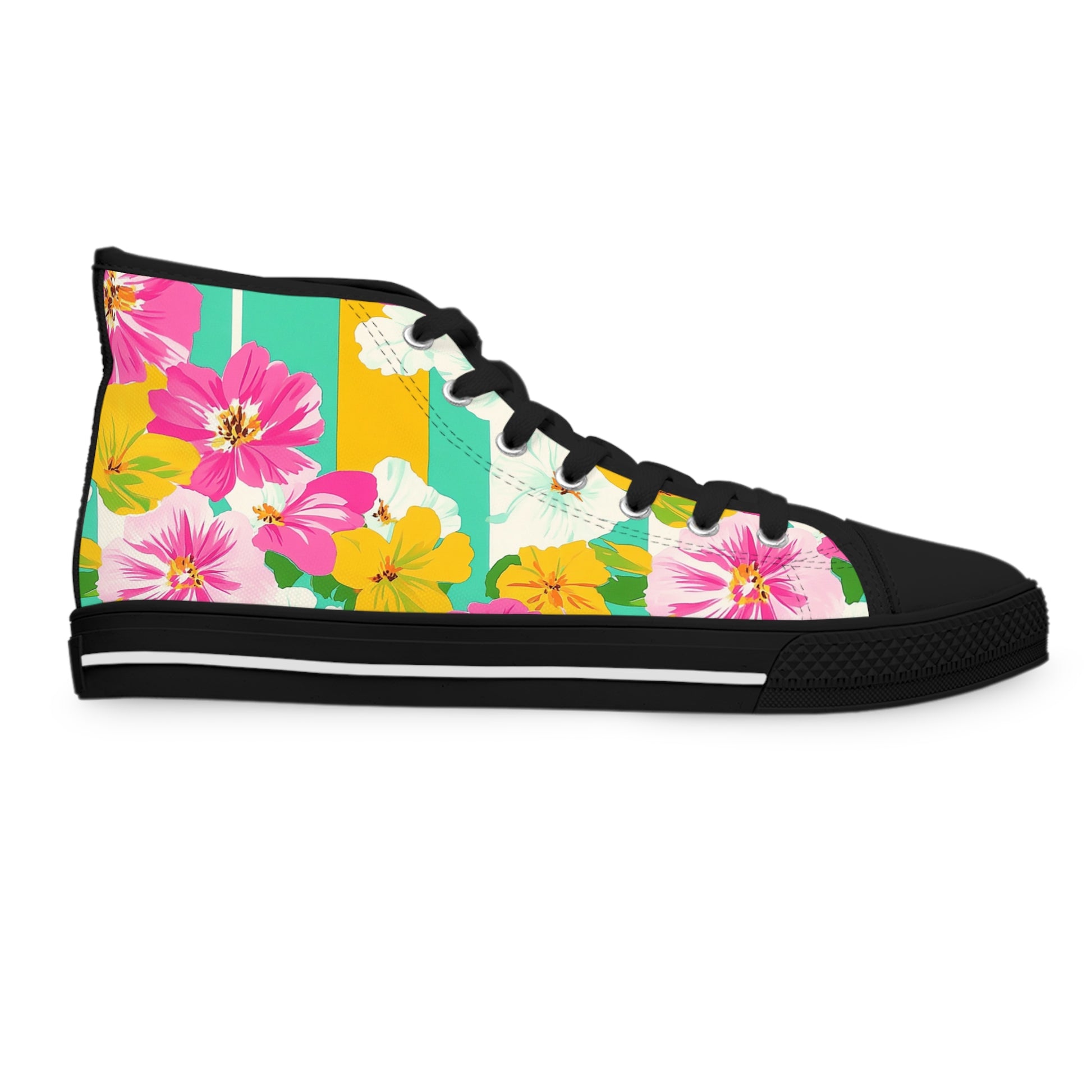 Pastel x Floral x Stripes Multi-Color Women's High Top Sneakers, Artsulli - Art is Long, Life is Short, Shoes, , , , , , , 