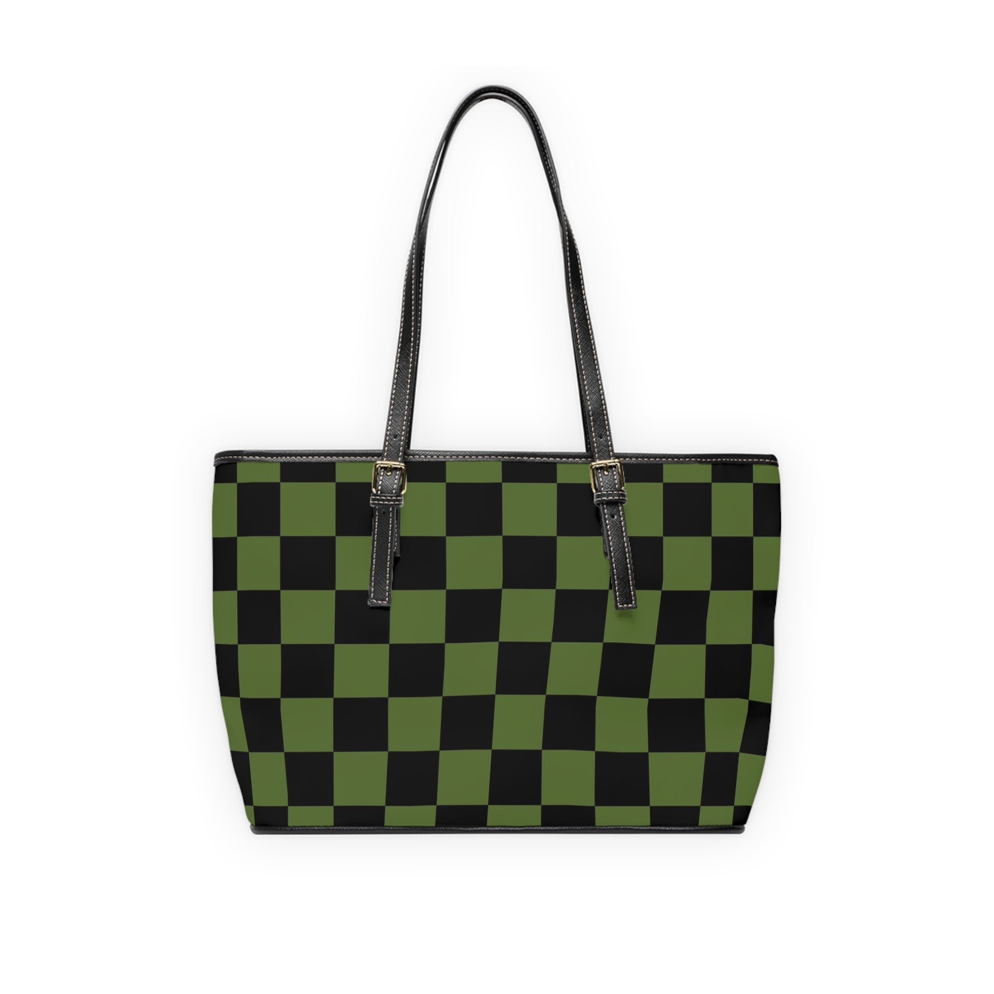 Checkerboard Olive Green and Black PU Leather Shoulder Bag, Artsulli - Art is Long, Life is Short, Bags, , , , , , , 
