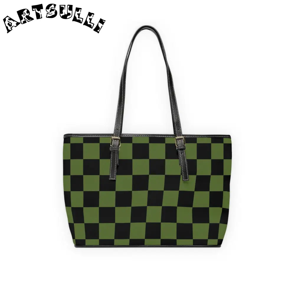 JAKKOUTTHEBXX Checkerboard Olive Green and Black PU Leather Shoulder