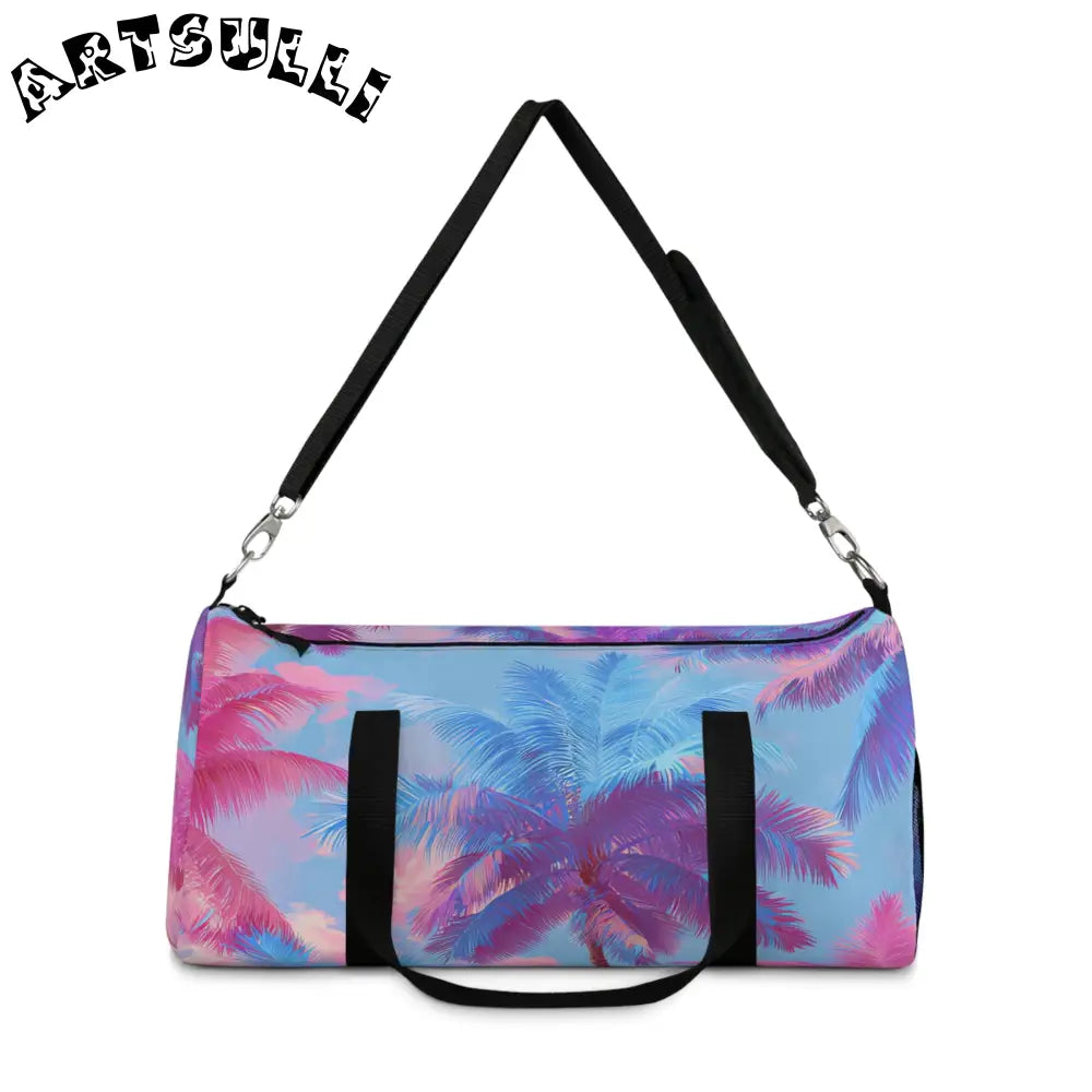 JAKKOUTTHEBXX Ethereal Pastel Palms II Blue and Pink Duffel Bag