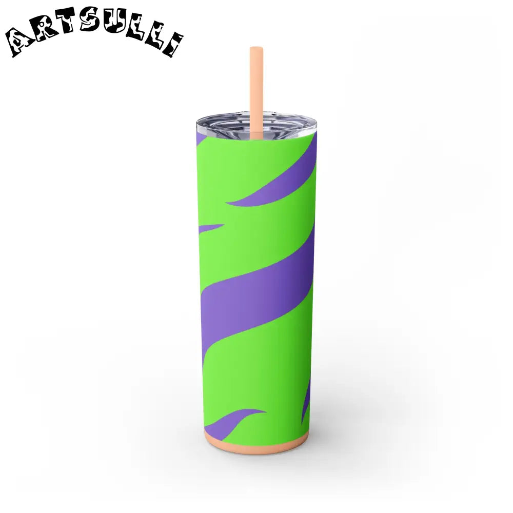 JAKKOUTTHEBXX Tyrannosaurus Print Green and Purple Skinny Tumbler