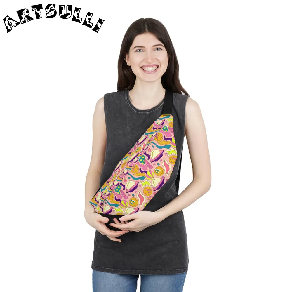 JAKKOUTTHEBXX Trippy Spaceships Pink Large Fanny Pack JAKKOUTTHEBXX