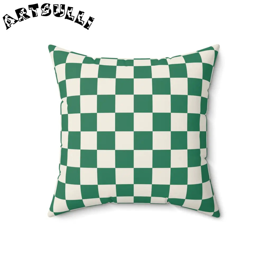 JAKKOUTTHEBXX Checkerboard Dark Green Spun Polyester Square Pillow
