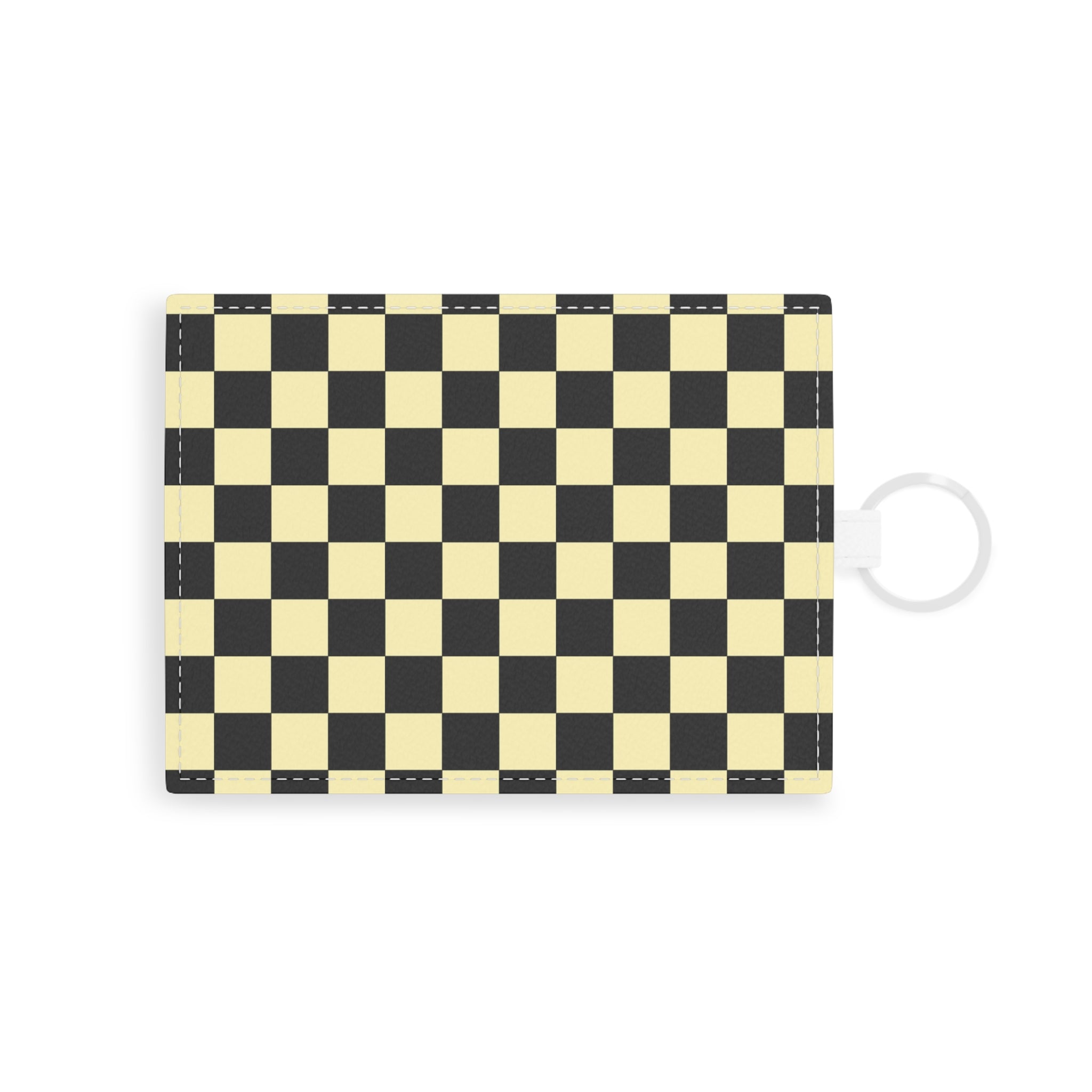 Checkerboard Black and Yellow Saffiano Leather Card Holder, Artsulli - Art is Long, Life is Short, Accessories, Size, One size, Color, White, , , 32334704868571849379