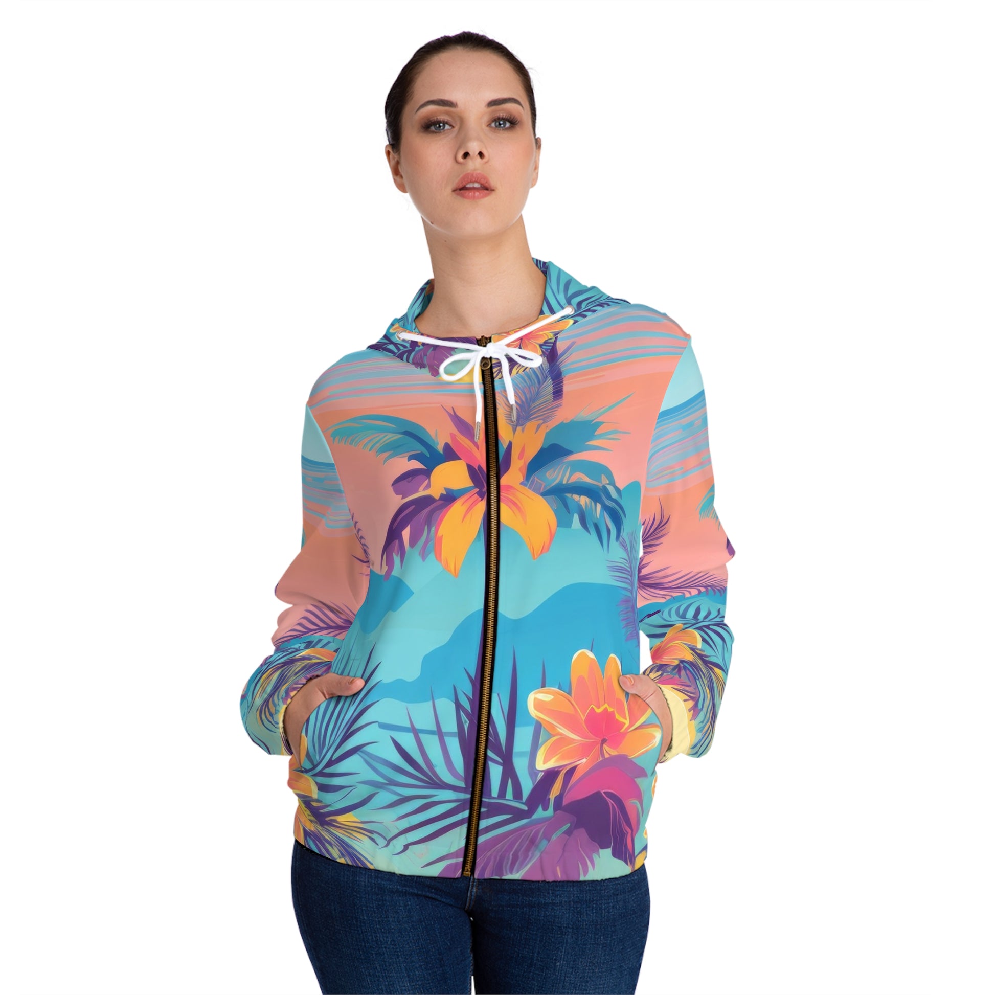 Sunset Paradise Women’s Full-Zip Hoodie (AOP), Artsulli - Art is Long, Life is Short, All Over Prints, , , , , , , 