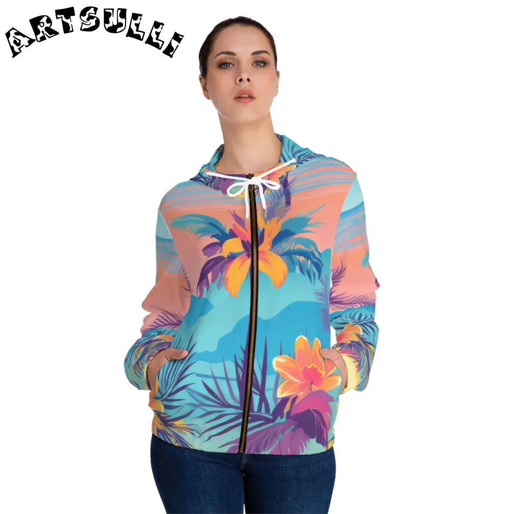 JAKKOUTTHEBXX Sunset Paradise Women’s Full-Zip Hoodie (AOP)