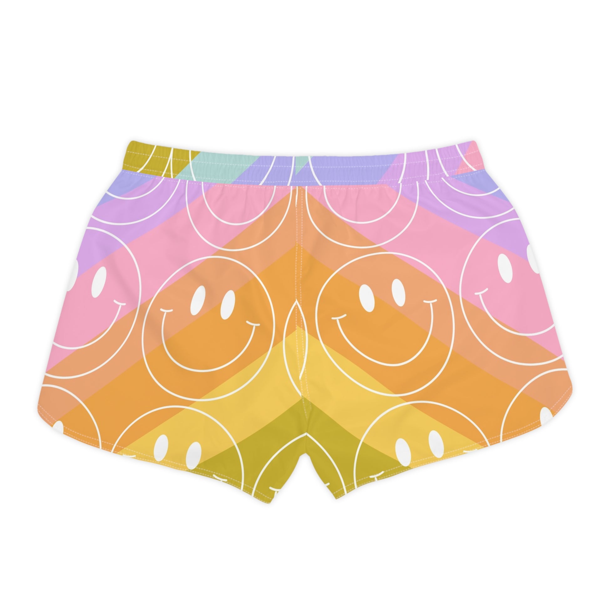 Smiley Face x Rainbow Stripes Multi-Color Women's Casual Shorts (AOP), Artsulli - Art is Long, Life is Short, All Over Prints, , , , , , , 