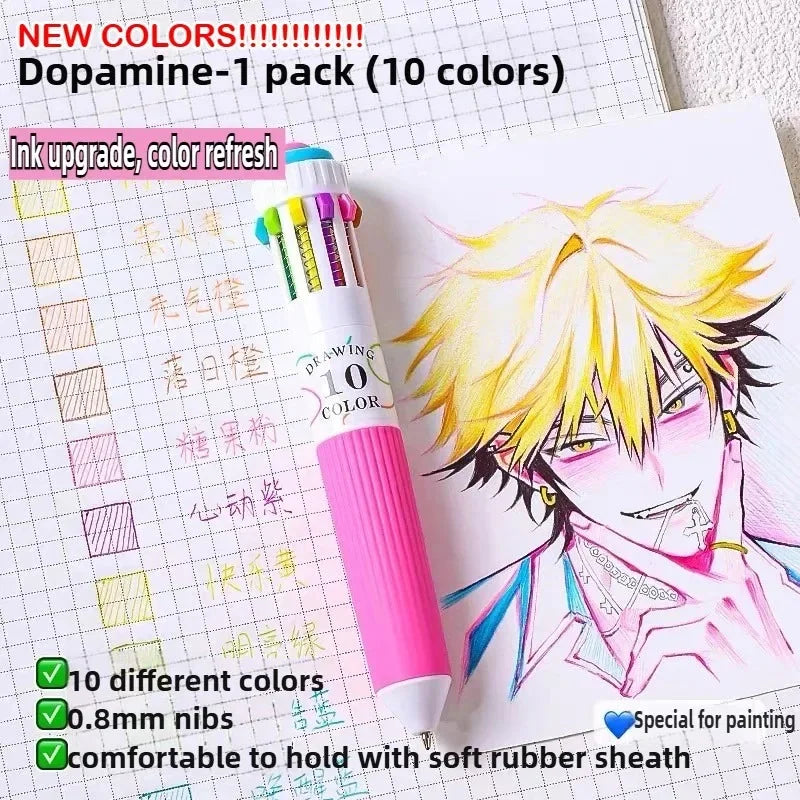 Buy The Best By Artsulli - Art is Long Life Short - Languo 120/10 Color Ballpoint Pen Cartoon 0.8mm Soft Grip Press Multicolor Writing