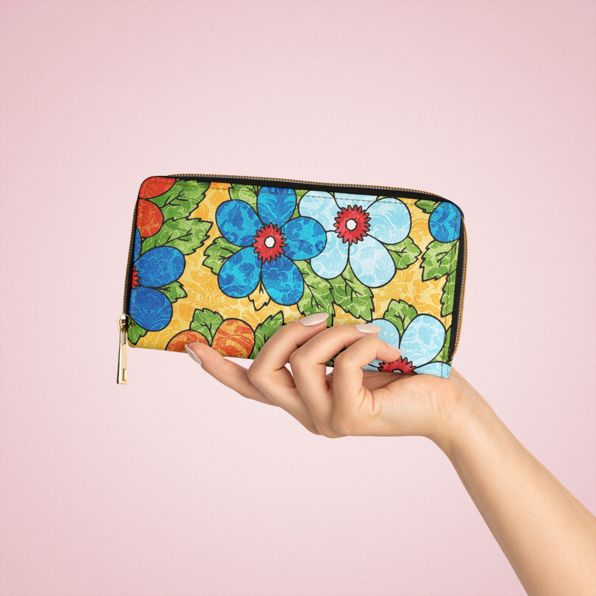 Groovy Yellow Floral Kl II Zipper Wallet, Artsulli - Art is Long, Life is Short, Accessories, , , , , , , 