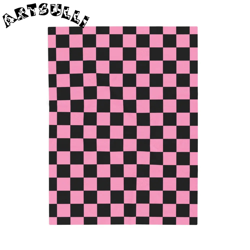 JAKKOUTTHEBXX Checkerboard Black and Pink Velveteen Plush Blanket