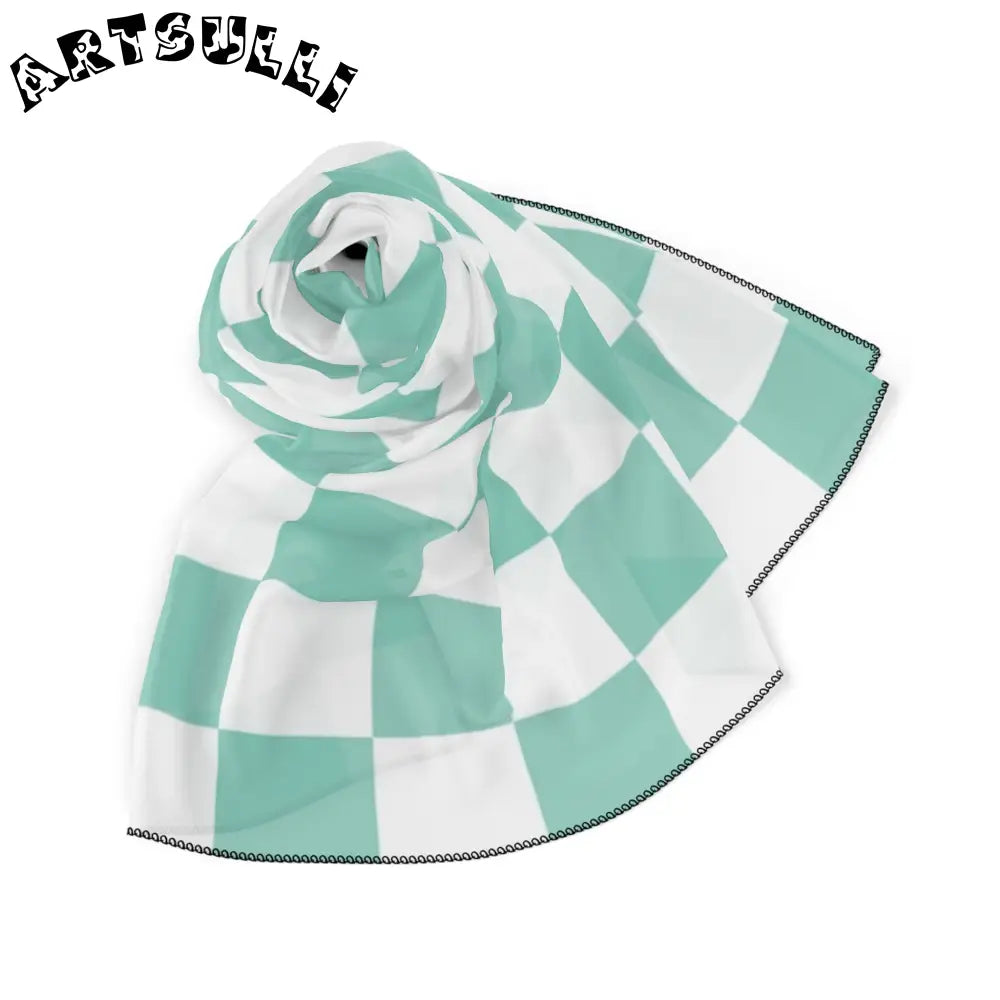 JAKKOUTTHEBXX Checkerboard Light Green Poly Scarf JAKKOUTTHEBXX