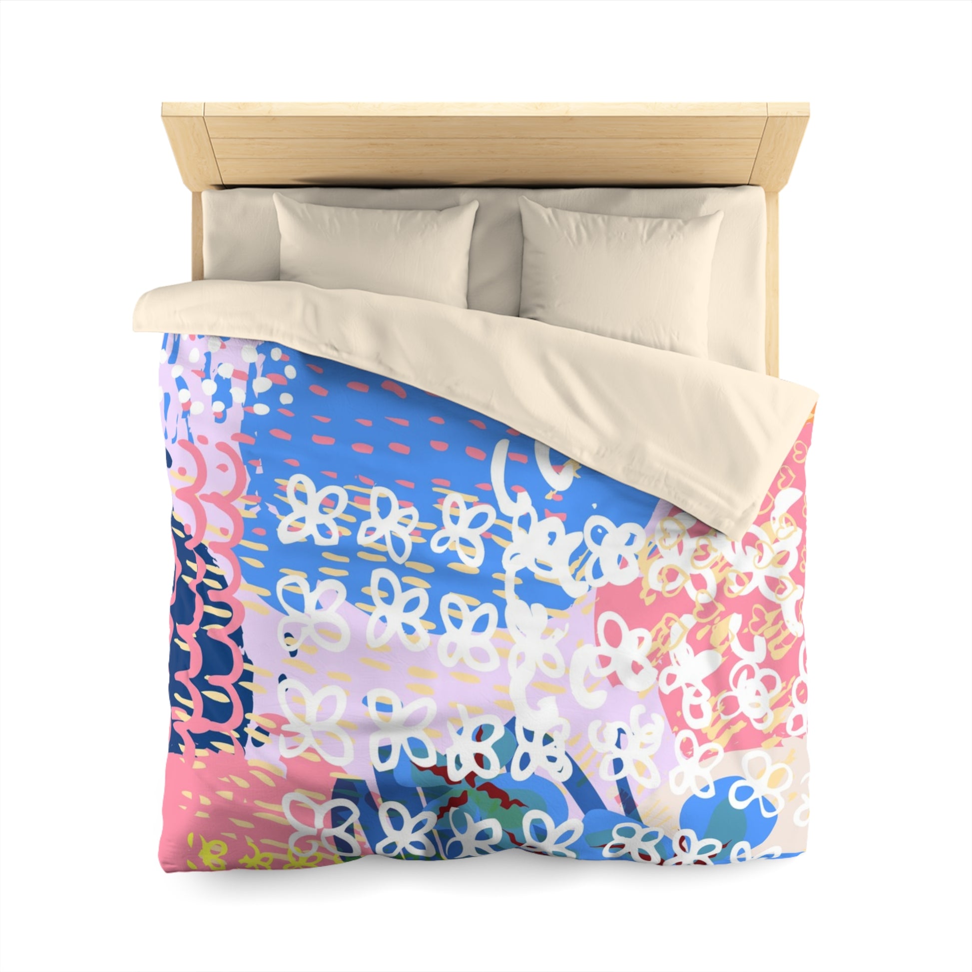 Flowers x Doodles x Hearts Multi-Color Microfiber Duvet Cover, Artsulli - Art is Long, Life is Short, Home Decor, , , , , , , 