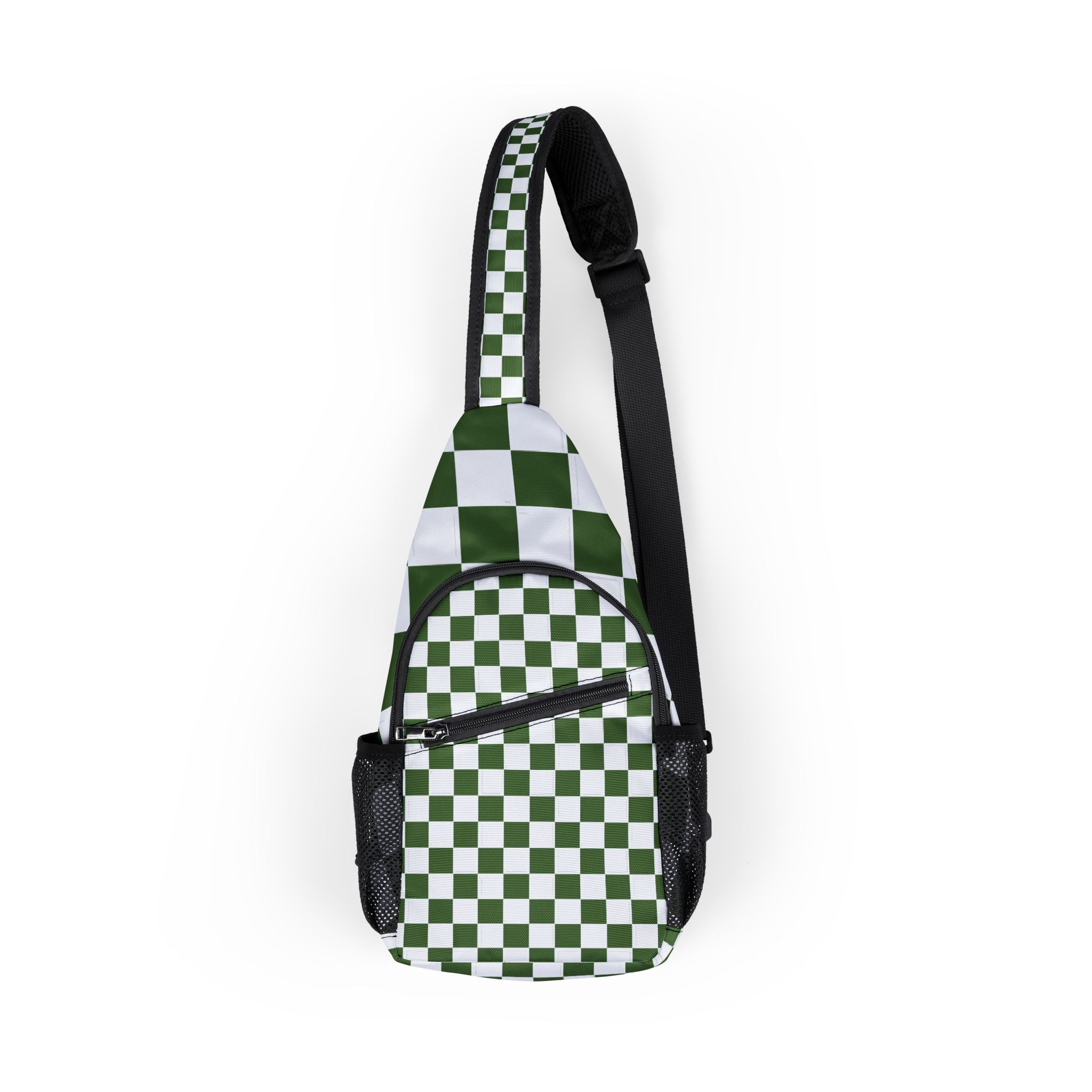 Checkerboard White and Dark Green Chest Bag (AOP), Artsulli - Art is Long, Life is Short, Bags, Size, One size, , , , , 61079710626478931094