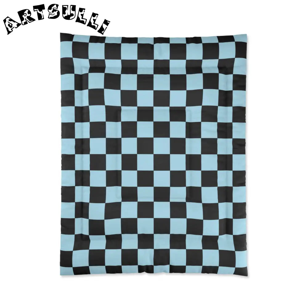 JAKKOUTTHEBXX Checkerboard Black and Blue Comforter JAKKOUTTHEBXX