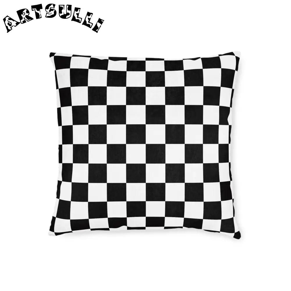JAKKOUTTHEBXX Checkerboard Black and White Square Pillow