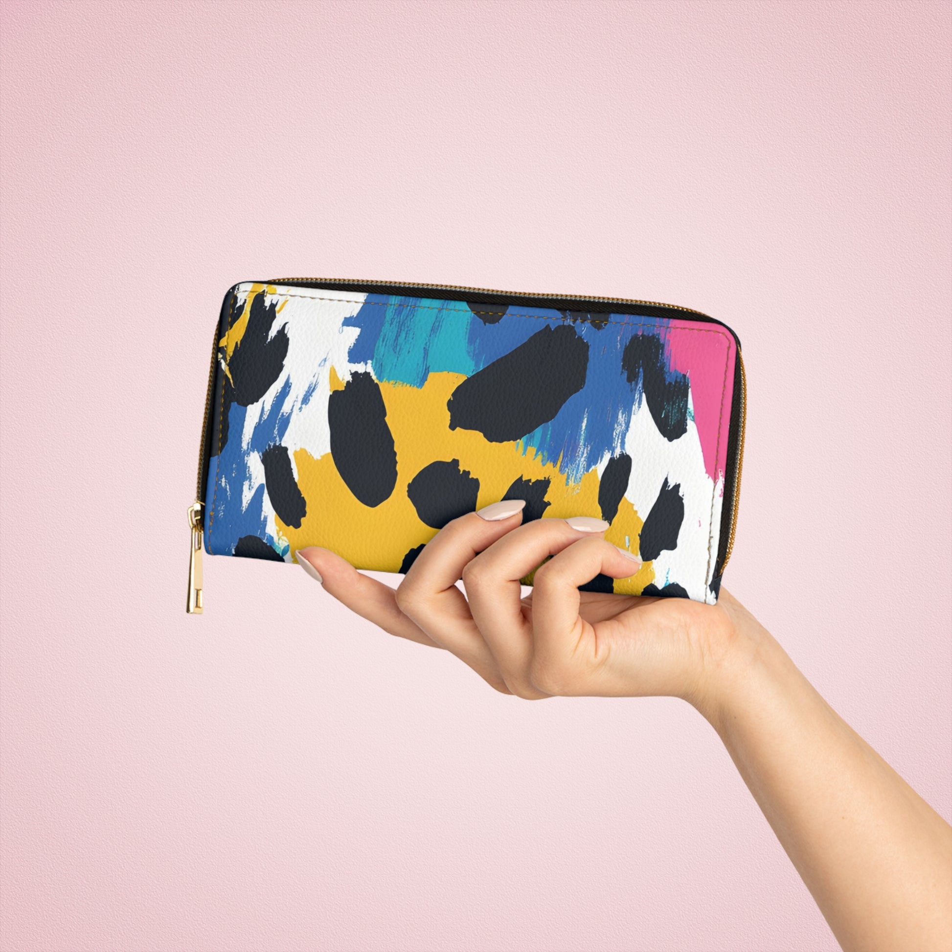 Leopard Print x Paint Brush Strokes Multi-Color Zipper Wallet, Artsulli - Art is Long, Life is Short, Accessories, , , , , , , 