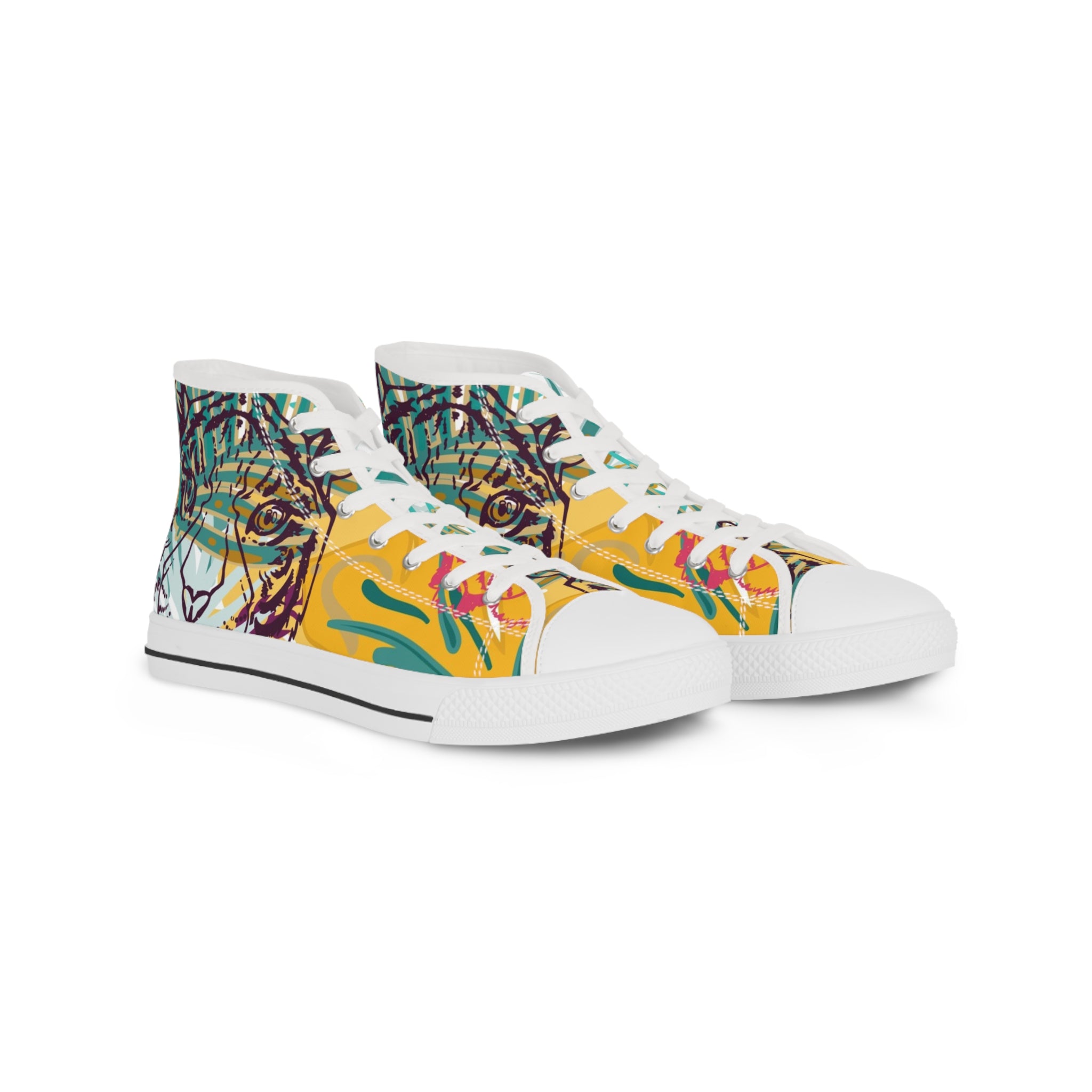 Tropical Jungle Tigers Brown and Green Men's High Top Sneakers, Artsulli - Art is Long, Life is Short, Shoes, Size, US 5, Color, White sole, , , 14449089816468
