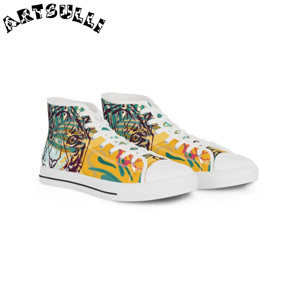 JAKKOUTTHEBXX Tropical Jungle Tigers Brown and Green Men’s High Top