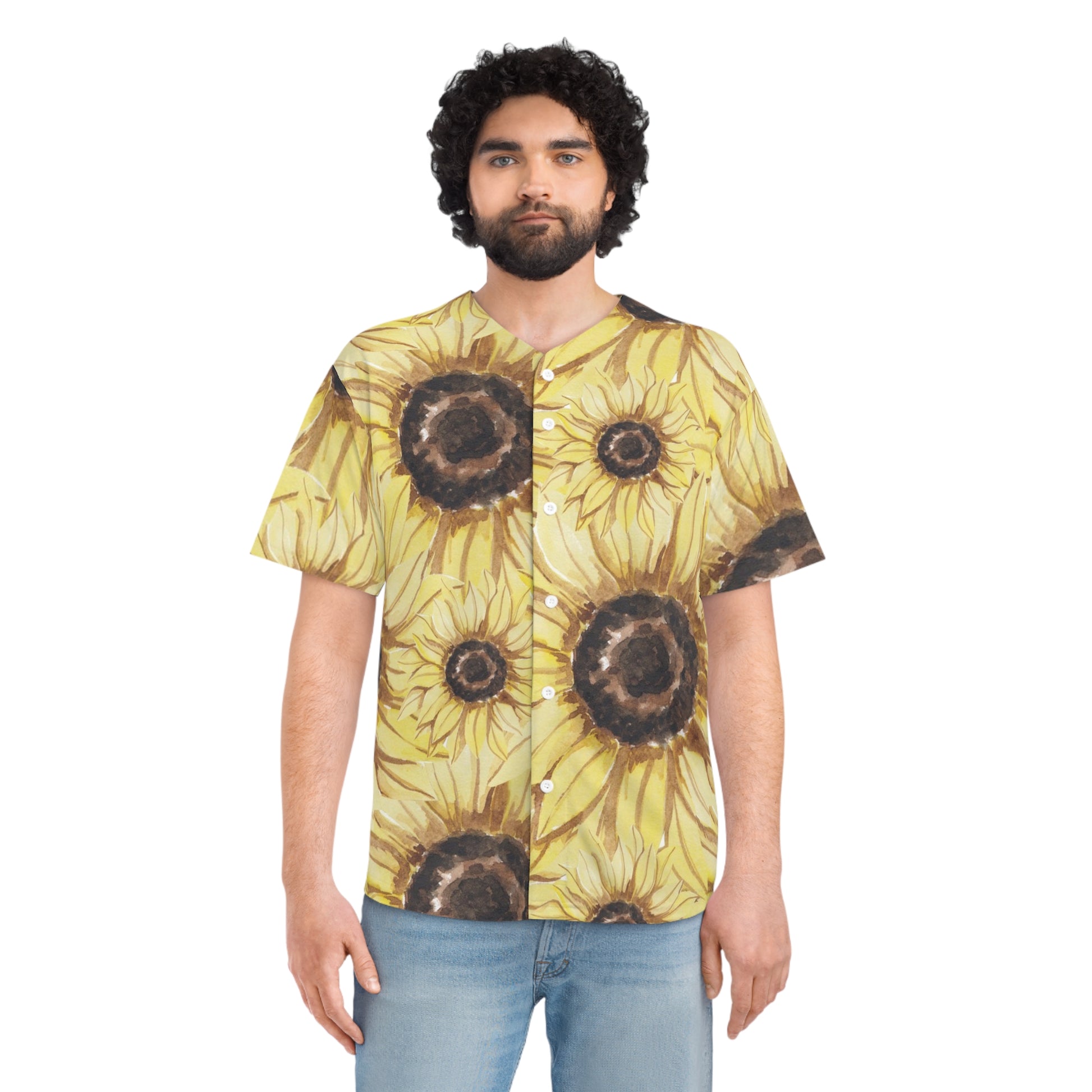 Retro Anime Sunflower Men's Baseball Jersey (AOP), Artsulli - Art is Long, Life is Short, All Over Prints, , , , , , , 