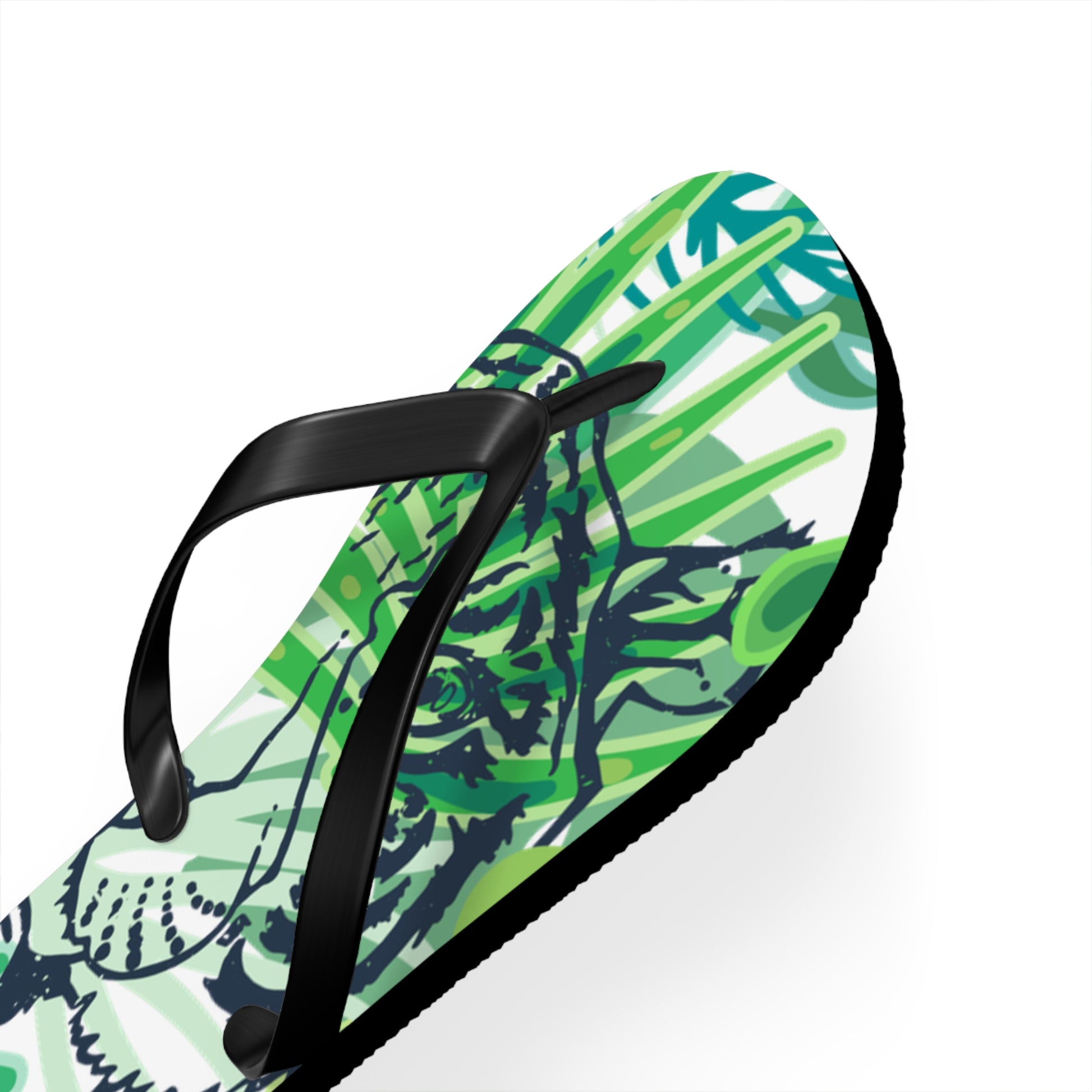 Tropical Jungle Tigers Green Flip Flops, Artsulli - Art is Long, Life is Short, Shoes, , , , , , , 