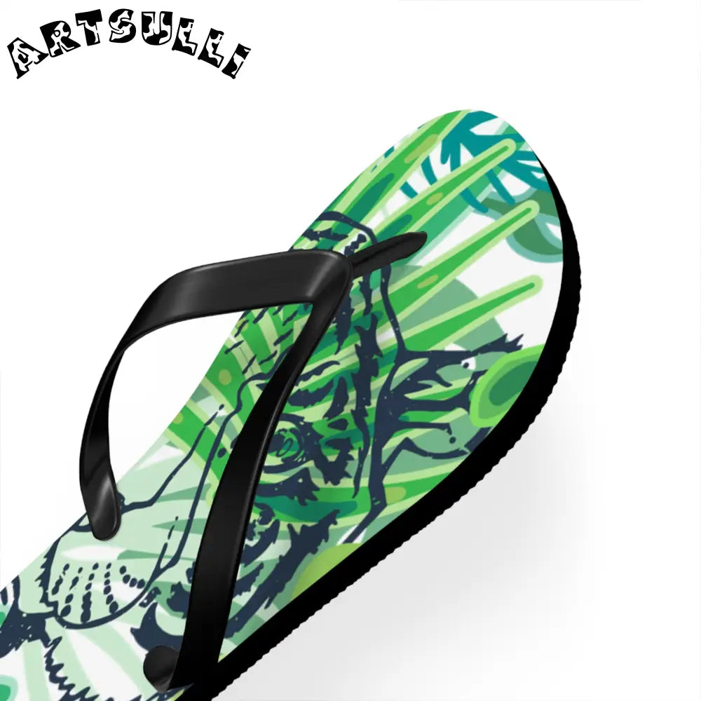 JAKKOUTTHEBXX Tropical Jungle Tigers Green Flip Flops JAKKOUTTHEBXX