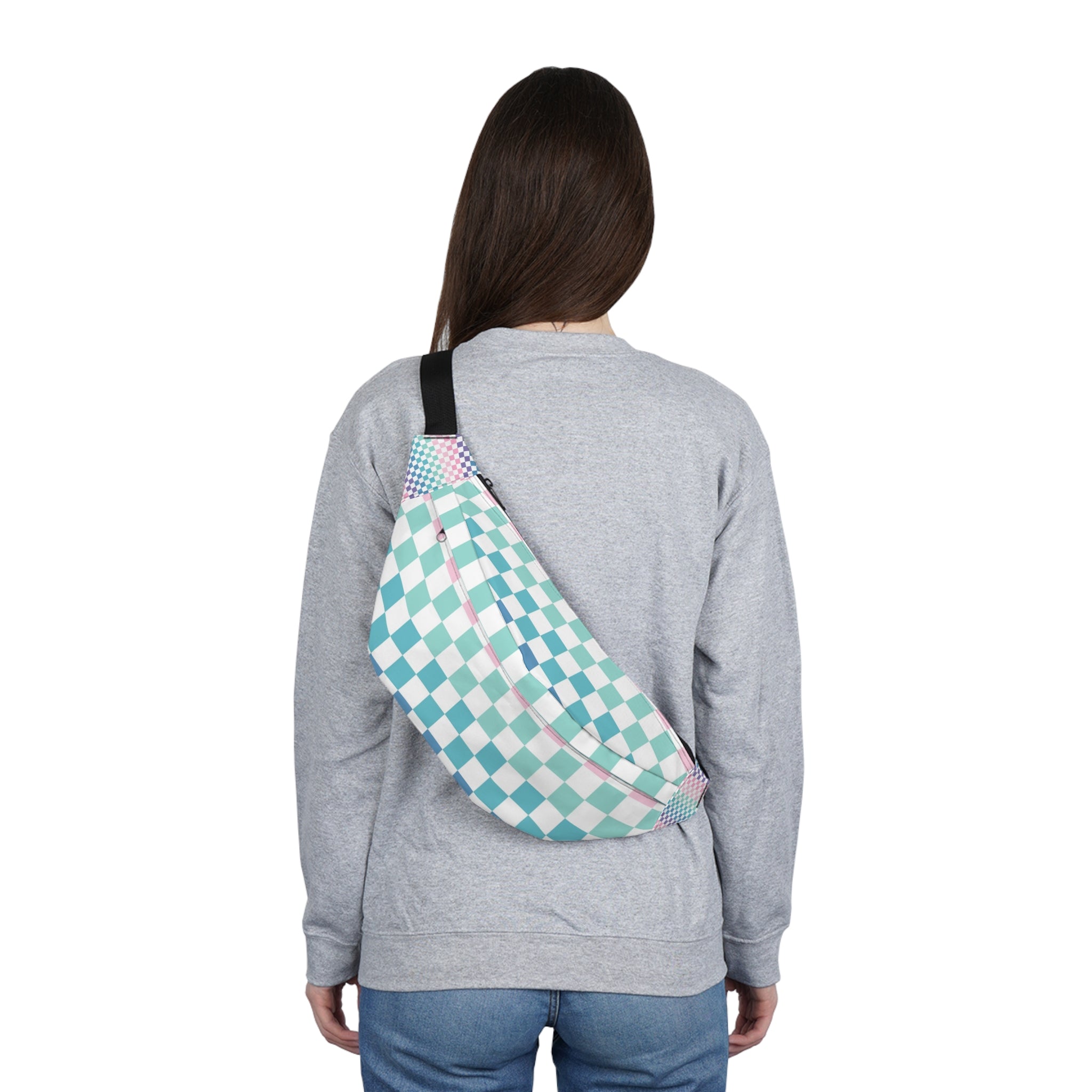Vaporwave Rainbow  Checkerboard Multi-Color Large Fanny Pack, Artsulli - Art is Long, Life is Short, Bags, , , , , , , 