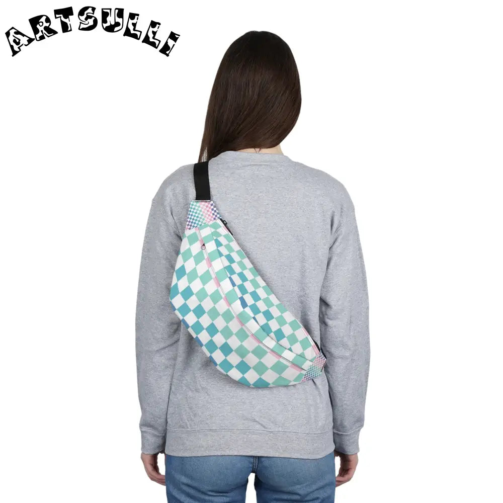 JAKKOUTTHEBXX Vaporwave Rainbow Checkerboard Multi-Color Large Fanny