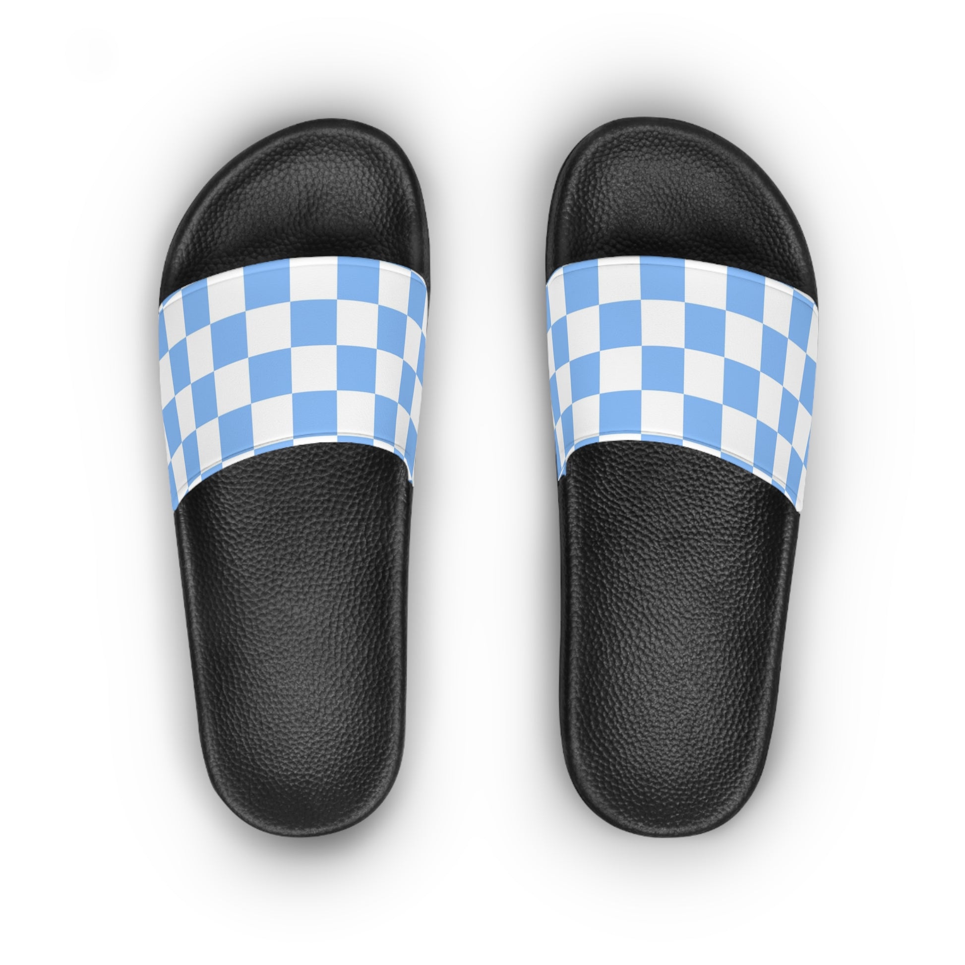 Checkerboard White and Light Blue Women's Slide Sandals, Artsulli - Art is Long, Life is Short, Shoes, , , , , , , 