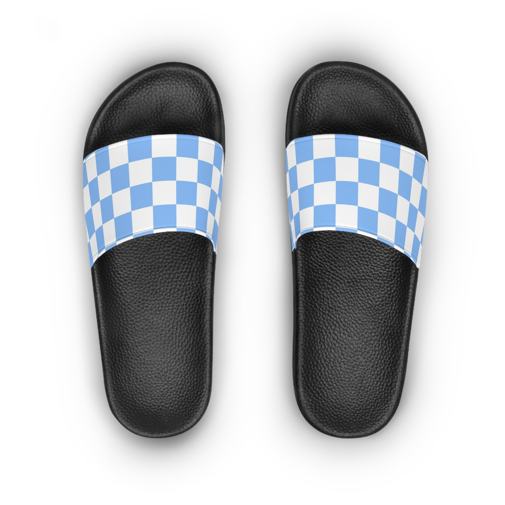 Checkerboard White and Light Blue Women's Slide Sandals, Artsulli - Art is Long, Life is Short, Shoes, , , , , , , 