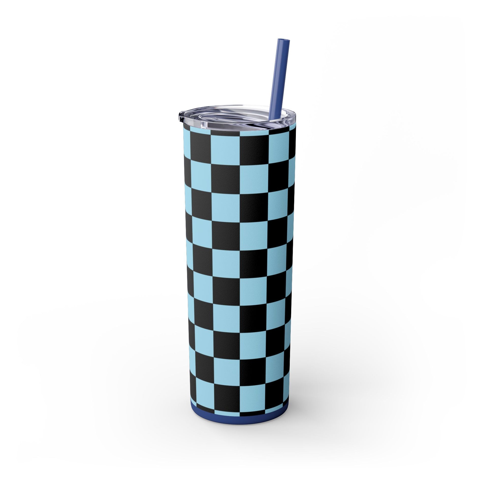 Checkerboard Black and Blue Skinny Tumbler with Straw, 20oz, Artsulli - Art is Long, Life is Short, Mug, , , , , , , 