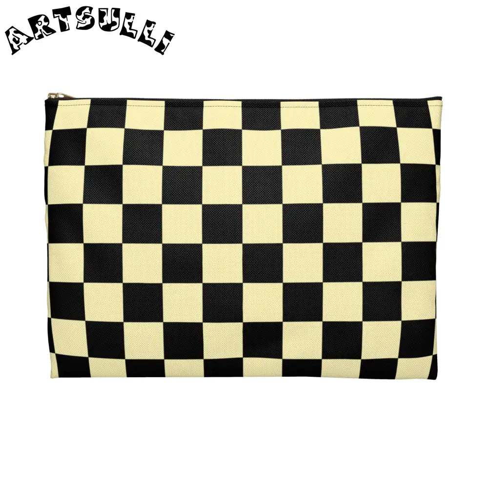 JAKKOUTTHEBXX Checkerboard Black and Yellow Accessory Pouch
