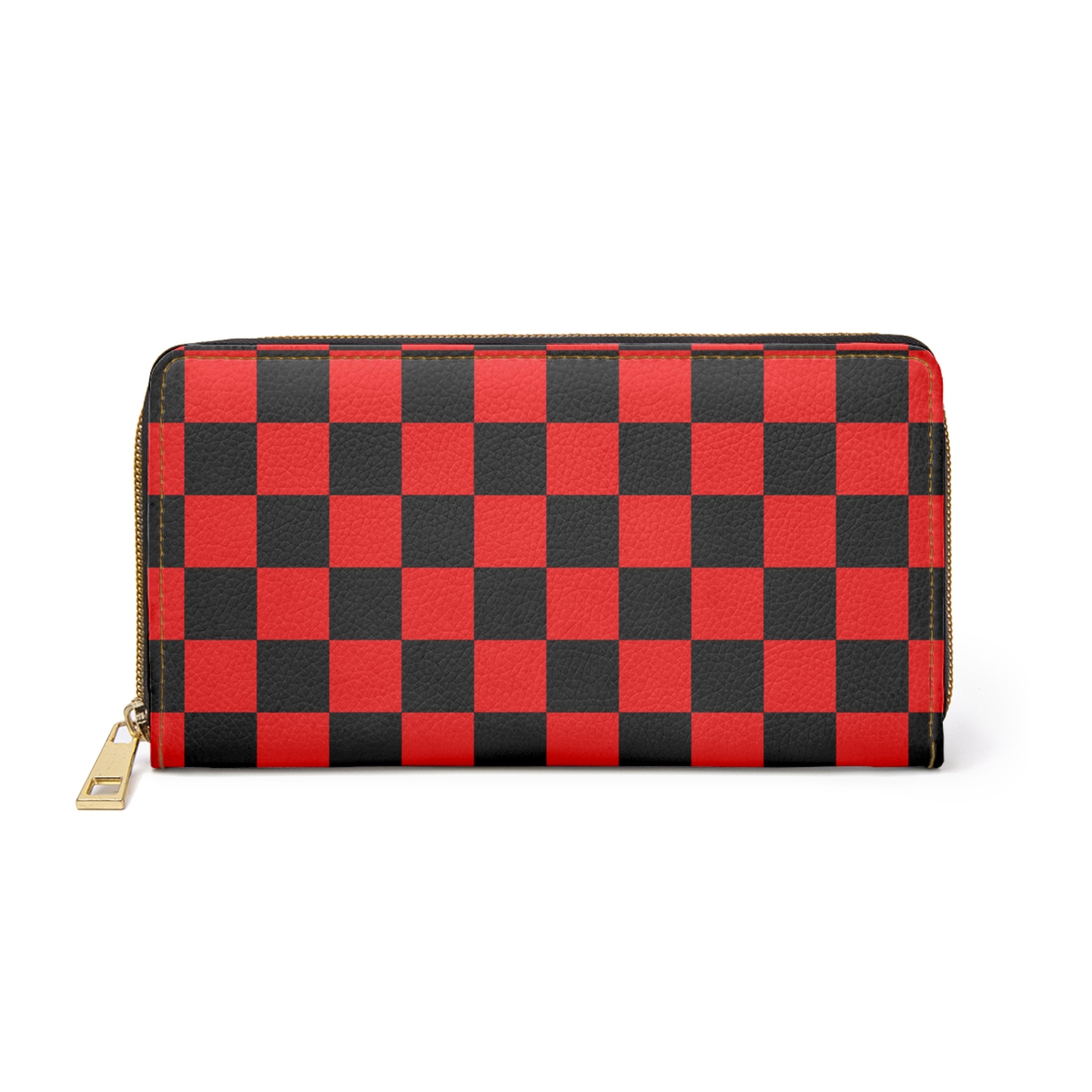 Checkerboard Red and Black Zipper Wallet, Artsulli - Art is Long, Life is Short, Accessories, Size, One size, Color, White, , , 64788580539157238516