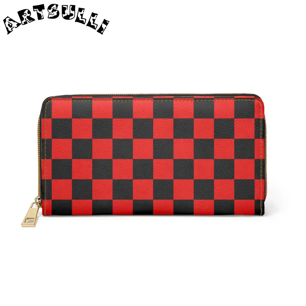 JAKKOUTTHEBXX Checkerboard Red and Black Zipper Wallet JAKKOUTTHEBXX