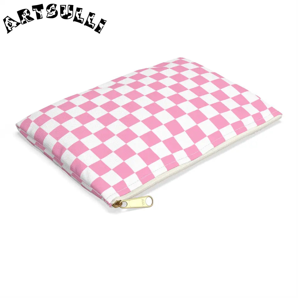 JAKKOUTTHEBXX Checkerboard II Hot Pink and White Accessory Pouch