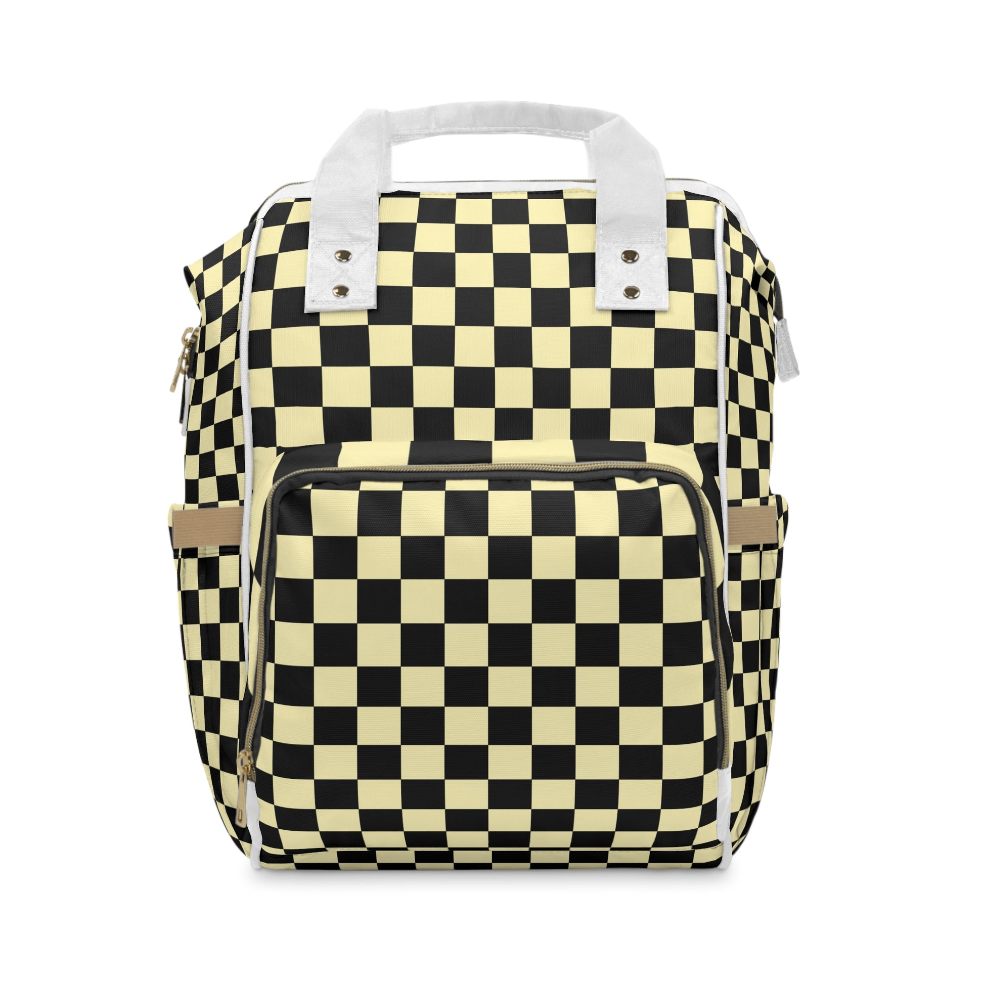 Checkerboard Black and Yellow Multifunctional Diaper Backpack, Artsulli - Art is Long, Life is Short, Bags, Size, 15.0" × 10.8" × 6.7'', , , , , 10799425467163935240