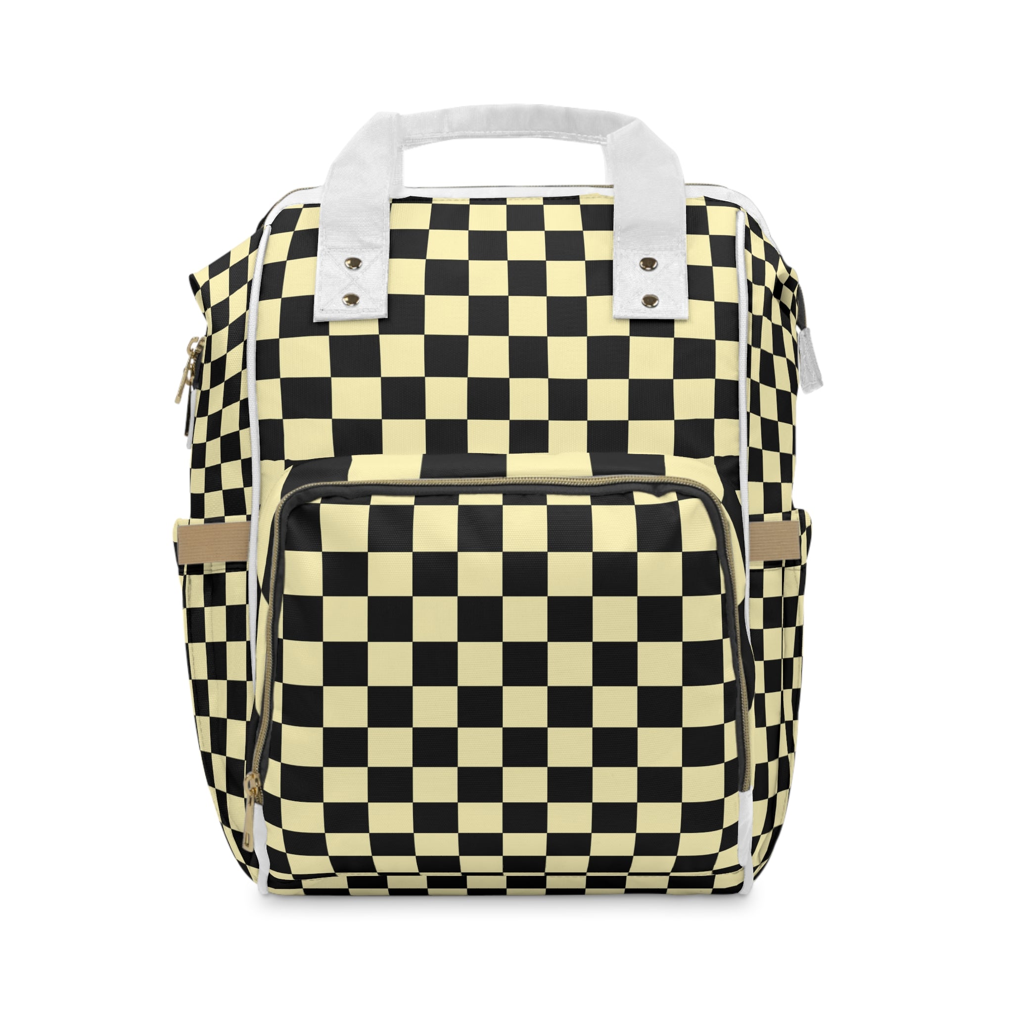 Checkerboard Black and Yellow Multifunctional Diaper Backpack, Artsulli - Art is Long, Life is Short, Bags, Size, 15.0" × 10.8" × 6.7'', , , , , 10799425467163935240