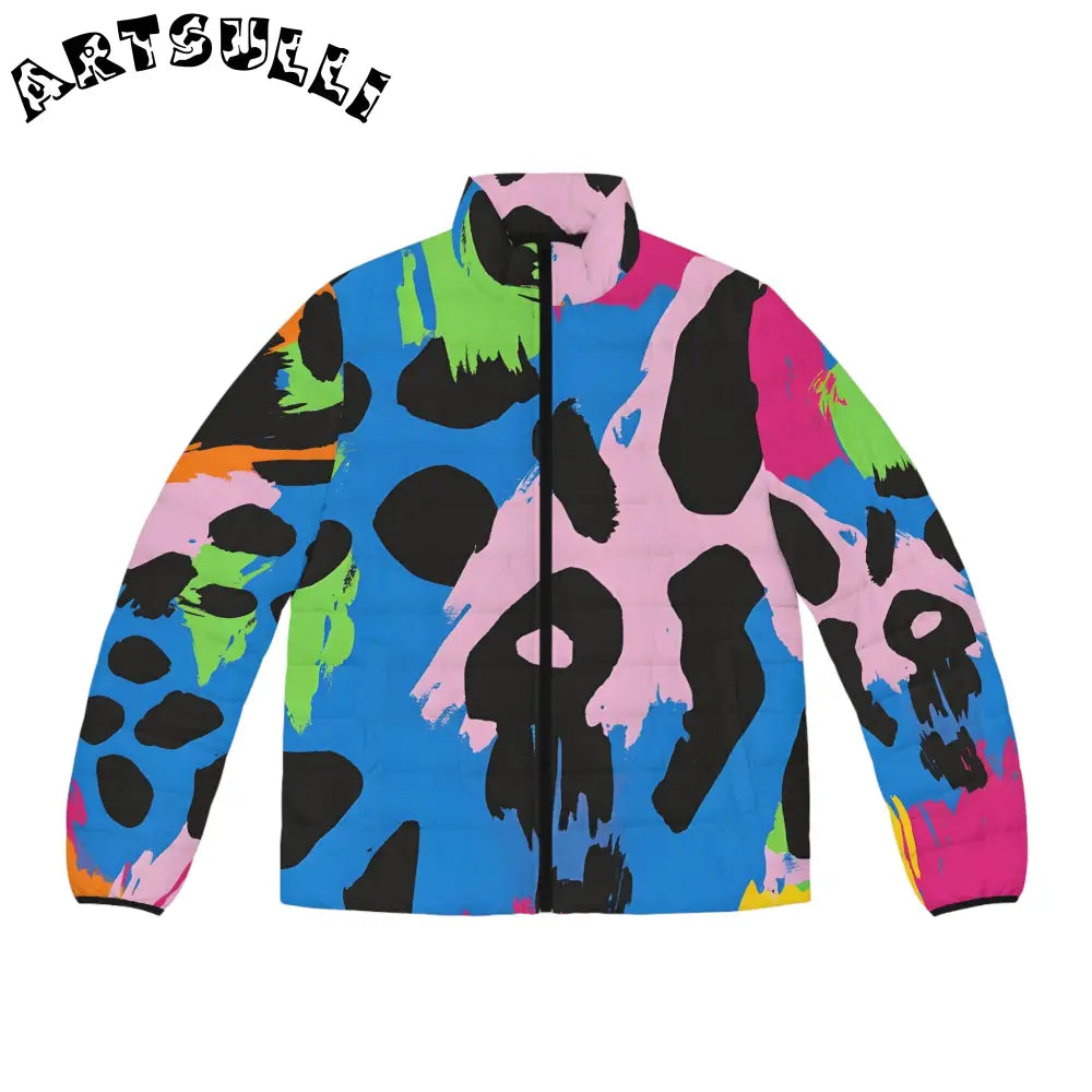 90s Neon Men's Puffer Jacket (AOP), Artsulli - Art is Long, Life is Short, All Over Prints, Size, S, Color, Black zipper, , , 29675786939896621547