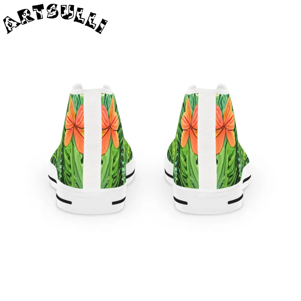 JAKKOUTTHEBXX Tropical Leaf and Orange Flower High Top Canvas