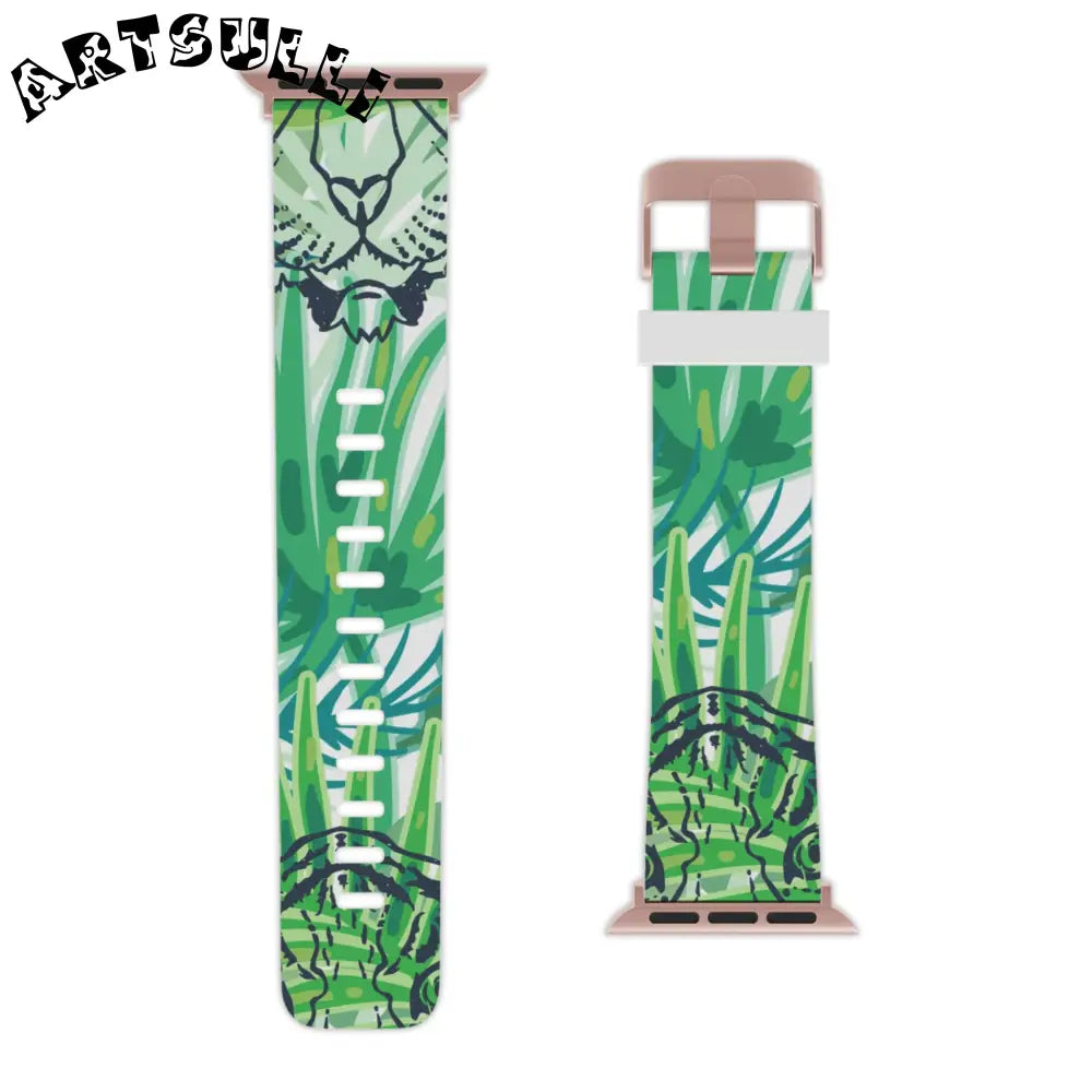 JAKKOUTTHEBXX Tropical Jungle Tigers Green Watch Band for Apple