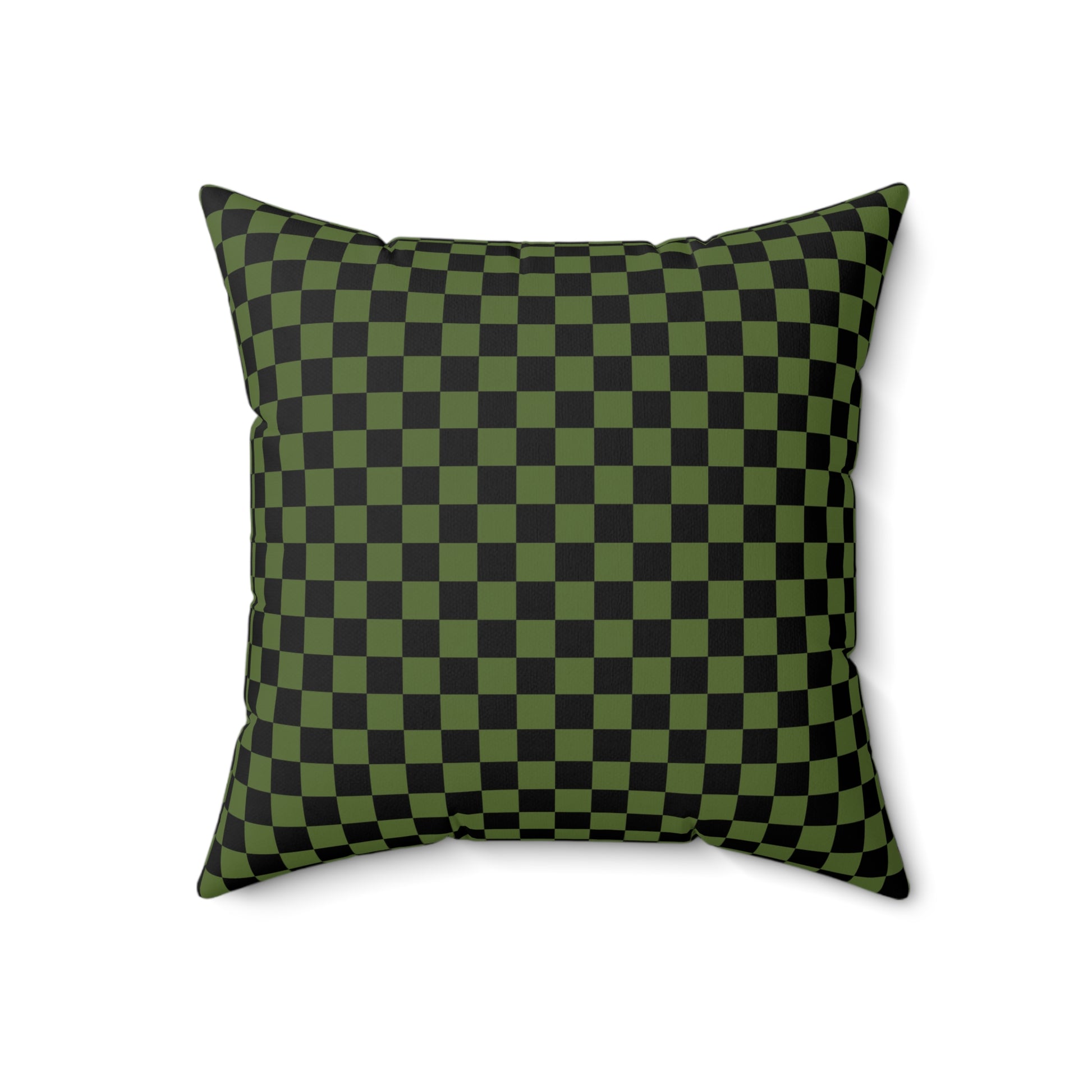 Checkerboard Olive Green and Black Spun Polyester Square Pillow, Artsulli - Art is Long, Life is Short, Home Decor, Size, 18" × 18", , , , , 14980498888406972994