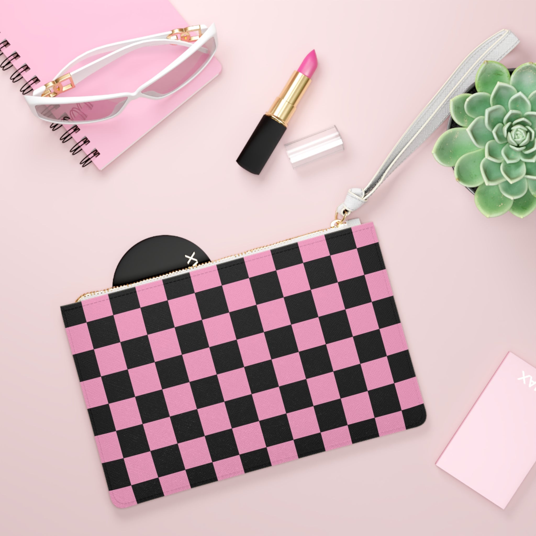 Checkerboard Black and Pink Clutch Bag, Artsulli - Art is Long, Life is Short, Bags, , , , , , , 
