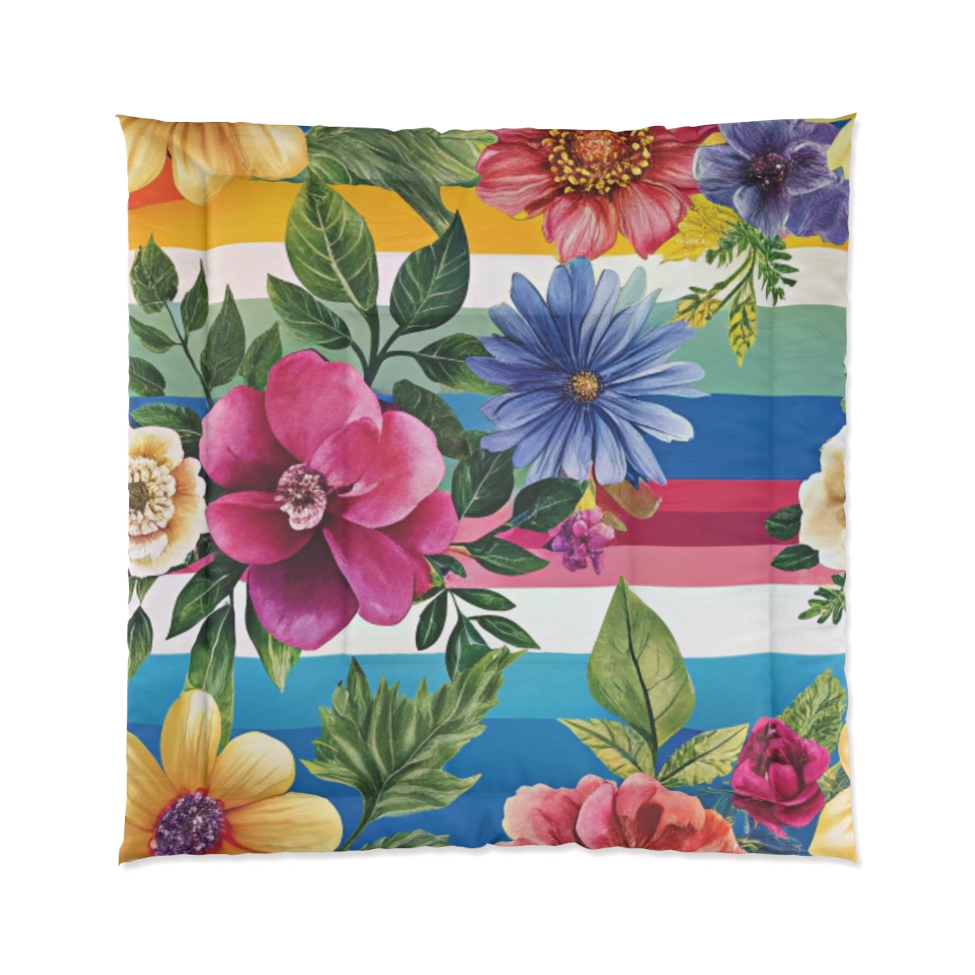 Floral Stripe 4K Comforter, Artsulli - Art is Long, Life is Short, Home Decor, Size, 88" × 88", , , , , 43021147248072100306