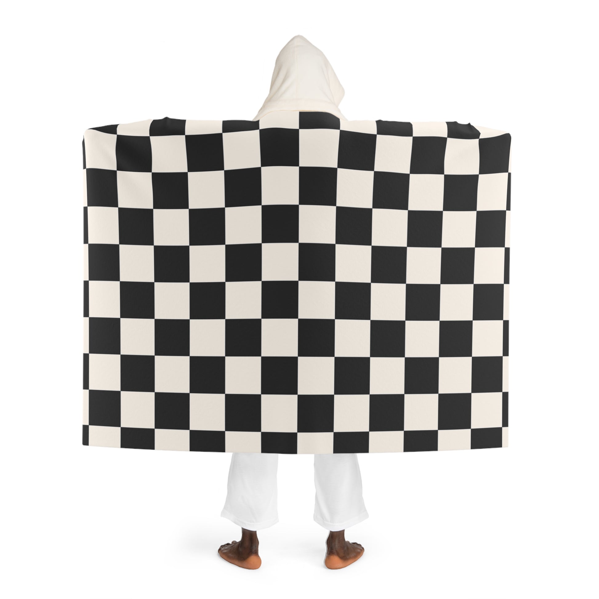 Checkerboard White and Black Hooded Sherpa Fleece Blanket, Artsulli - Art is Long, Life is Short, All Over Prints, , , , , , , 