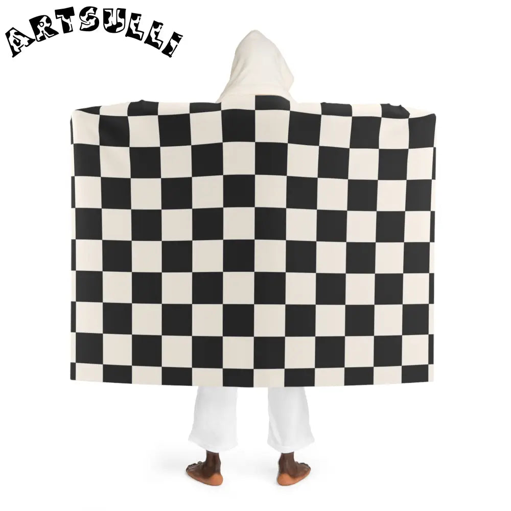 JAKKOUTTHEBXX Checkerboard White and Black Hooded Sherpa Fleece