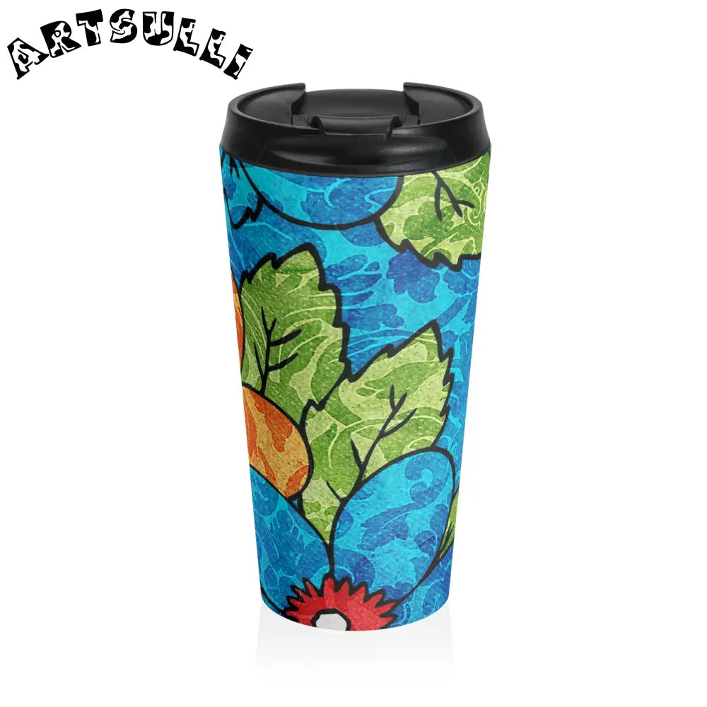 Blue Orange Groovy Stainless Steel Travel Mug, Artsulli - Art is Long, Life is Short, Mug, Size, 15oz, , , , , 20538507413237663119