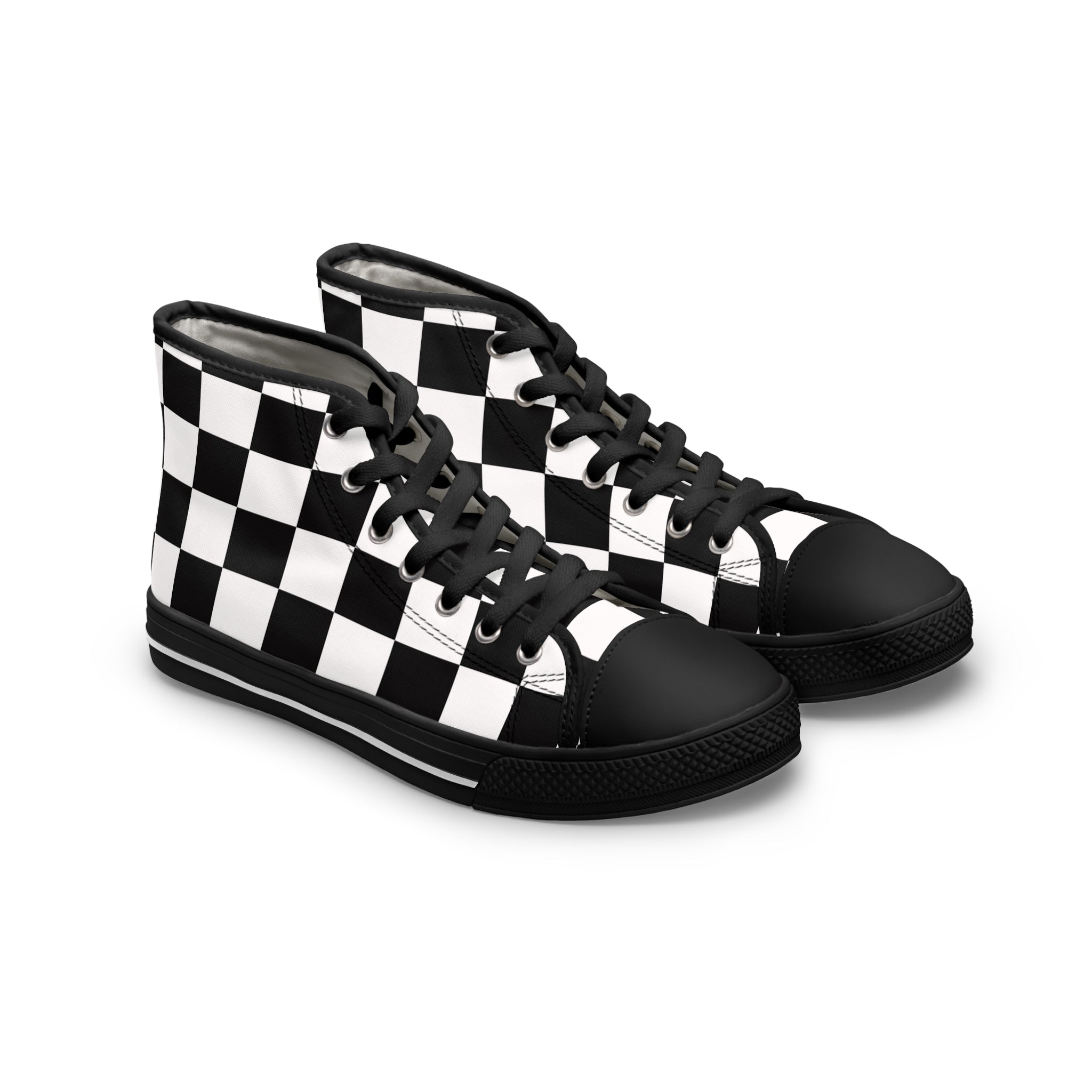 Checkerboard White and Black Women's High Top Sneakers, Artsulli - Art is Long, Life is Short, Shoes, Size, US 5.5, Color, Black sole, , , 80937188884469135885