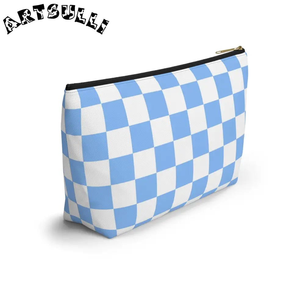 JAKKOUTTHEBXX Checkerboard White and Light Blue Accessory Pouch w